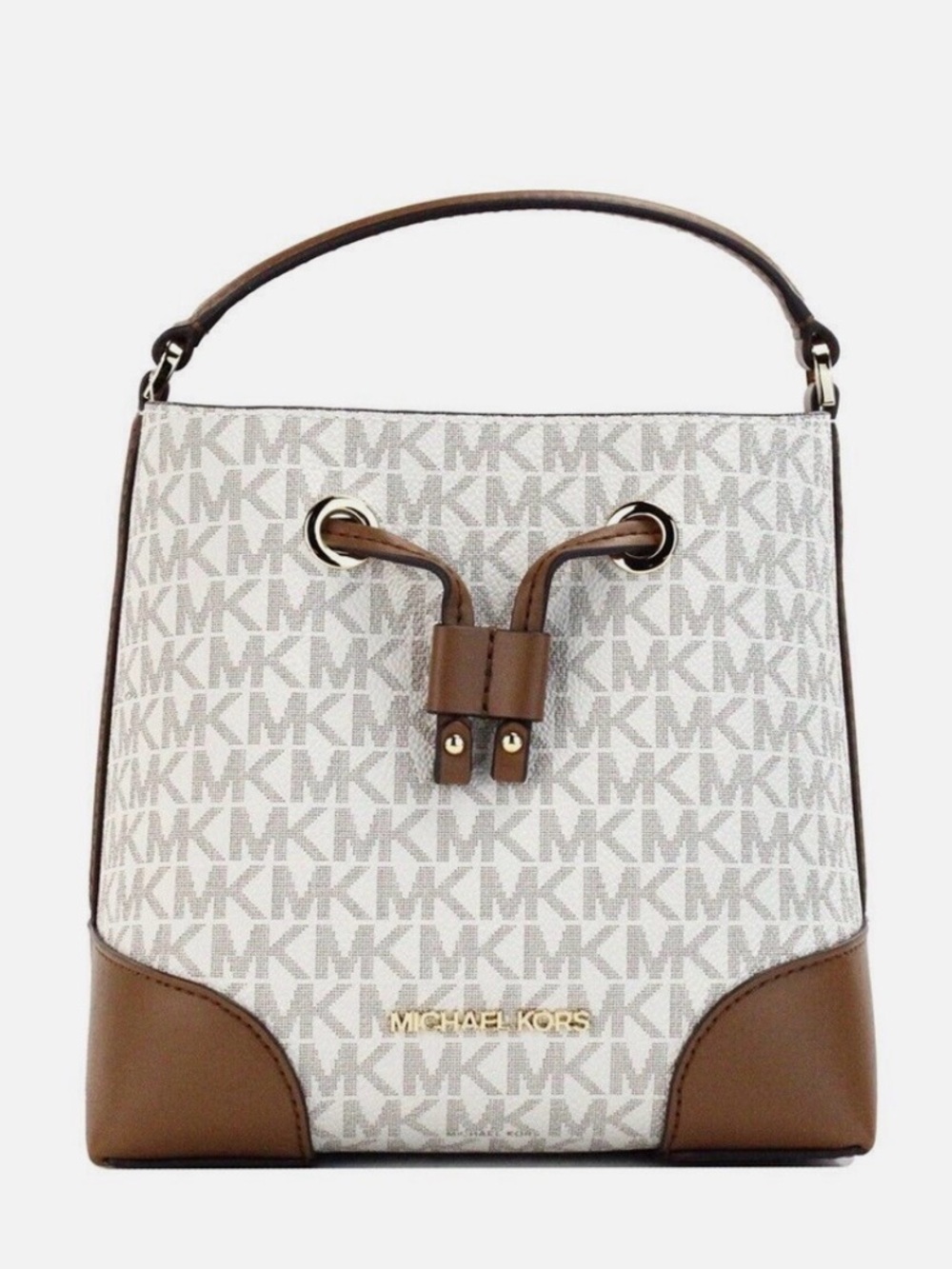 Michael Kors Mercer Small Vanilla Signature Leather Bucket Crossbody Bag NWT